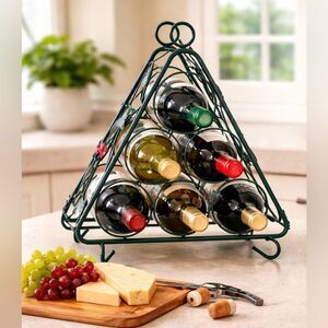 Green Metal Wine Rack Ivy Grape Decor Holds 6 Bottles